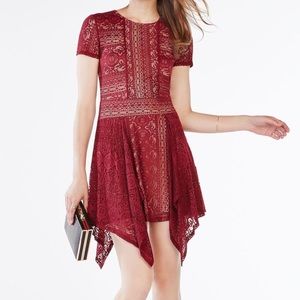 Bcbg maroon lace a line dress